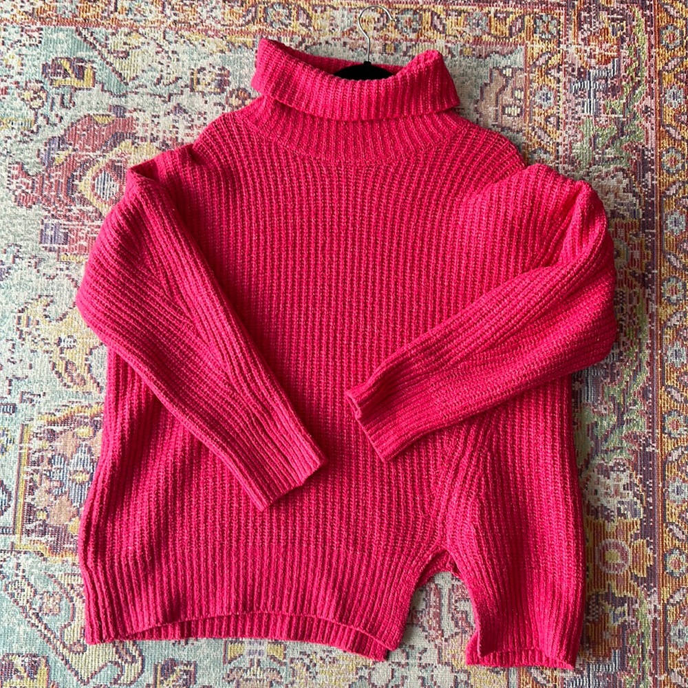 Hot Pink Turtleneck Sweater